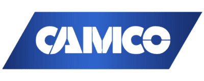 A blue and green logo for amc.