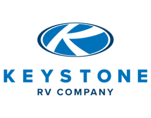 A green background with the words eyston rv company in blue.